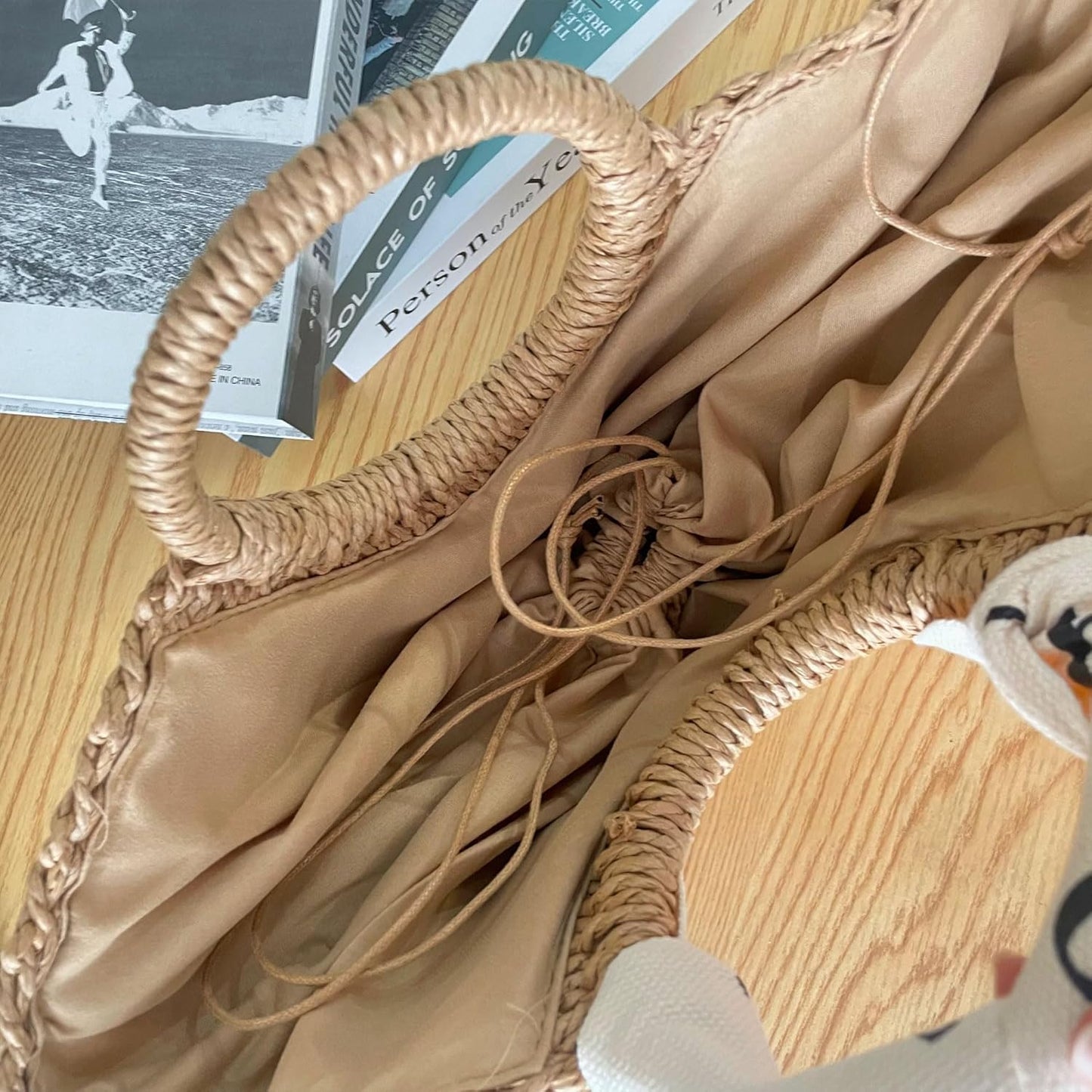 Eiyye Handmade Straw Tote Bag (Off-White) – Paper Rope Woven Large Handbag with Drawstring, Lined