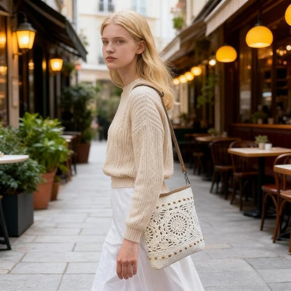 Eiyye Handmade Crochet Purse Shoulder Bag for Women Cotton Crossbody Purse with Adjustable Strap Boho Tote Bag for Everyday Outfits