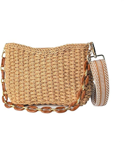 Eiyye Hobo Bag Women’s Straw Crossbody Bag Handmade Small Woven Summer Beach Handbag with Chain for Travel, Shopping, Camping, Beach Vacations