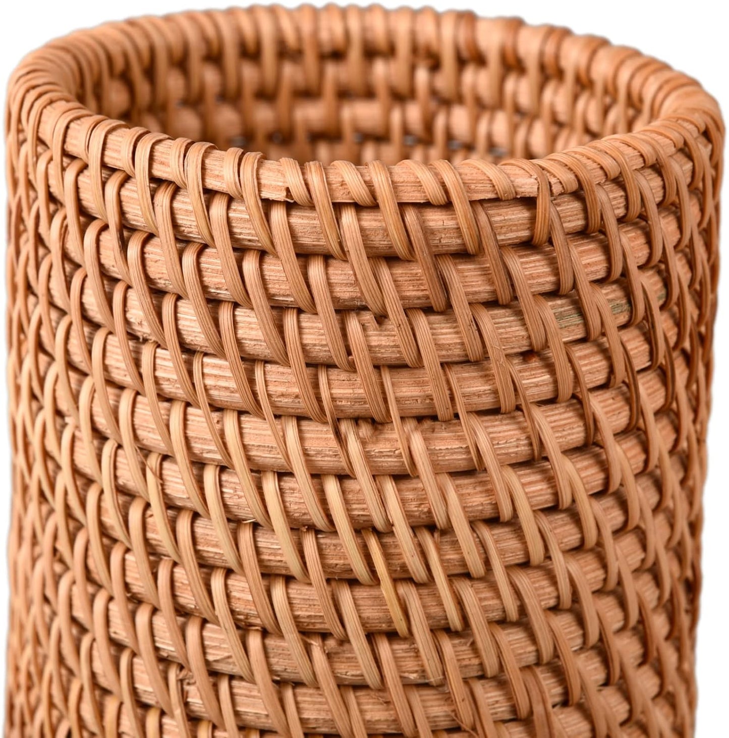 Eiyye Handmade Rattan Pencil Holder – Wicker Makeup Brush Cup for Desk & Vanity (Hand-Woven)