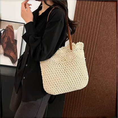 Eiyye Crochet Tote Bag Handwoven Cotton Beach Shoulder Bag with Linen Lining Hobo Summer Vacation Purse for Women