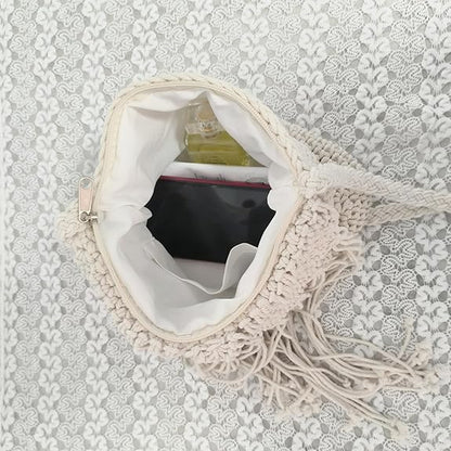 Eiyye Crochet Crossbody Bag for Women Handmade Macrame Fringe Shoulder Purse Boho Purse Fall Festival & Travel Bag Lightweight Tassel Tote Handbag