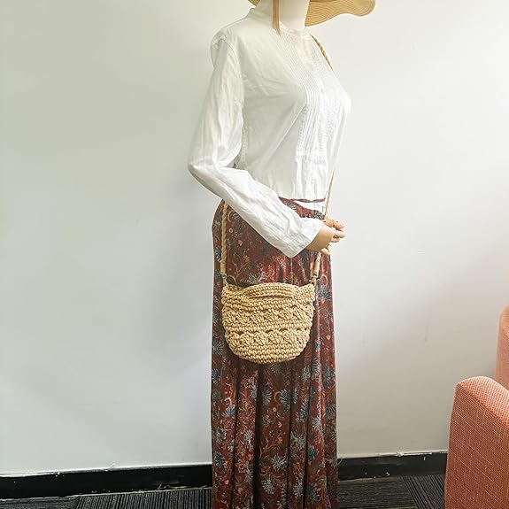 Eiyye Crochet Crossbody Bag for Women Handmade Boho Woven Cotton Shoulder Purse Small Summer Beach Bag with Magnetic Closure