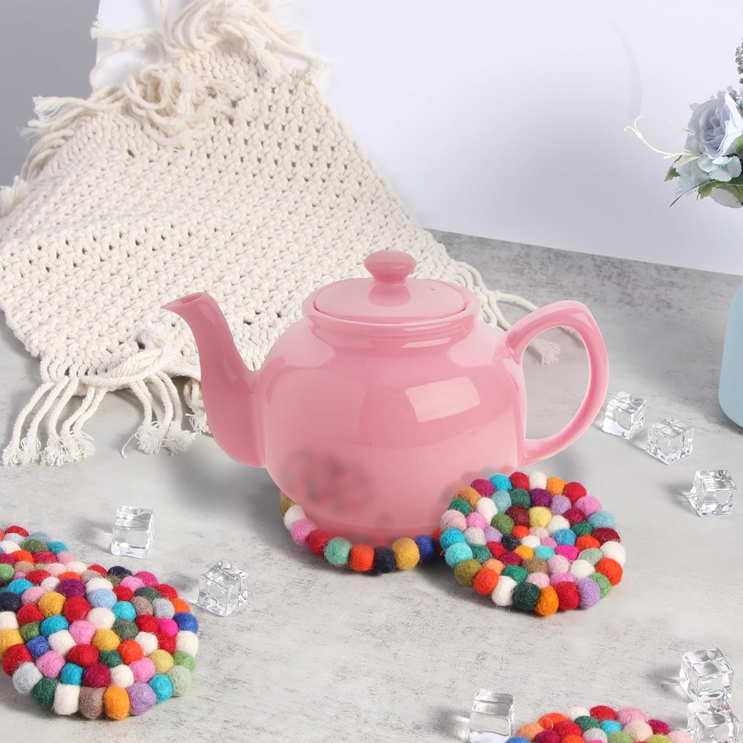 Eiyye Felt Coasters 4-Pack Round Pads Handmade 100% Wool Colorful Coasters for Wooden Tables,Boho Desk & Room Decor,Non-Slip Coaster Pads