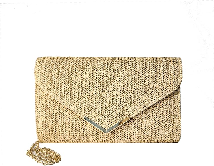 Eiyye Straw Clutch for Women Woven Rattan Evening Purse with Chain Strap Boho Clutch Handbag for Wedding Party Vacation