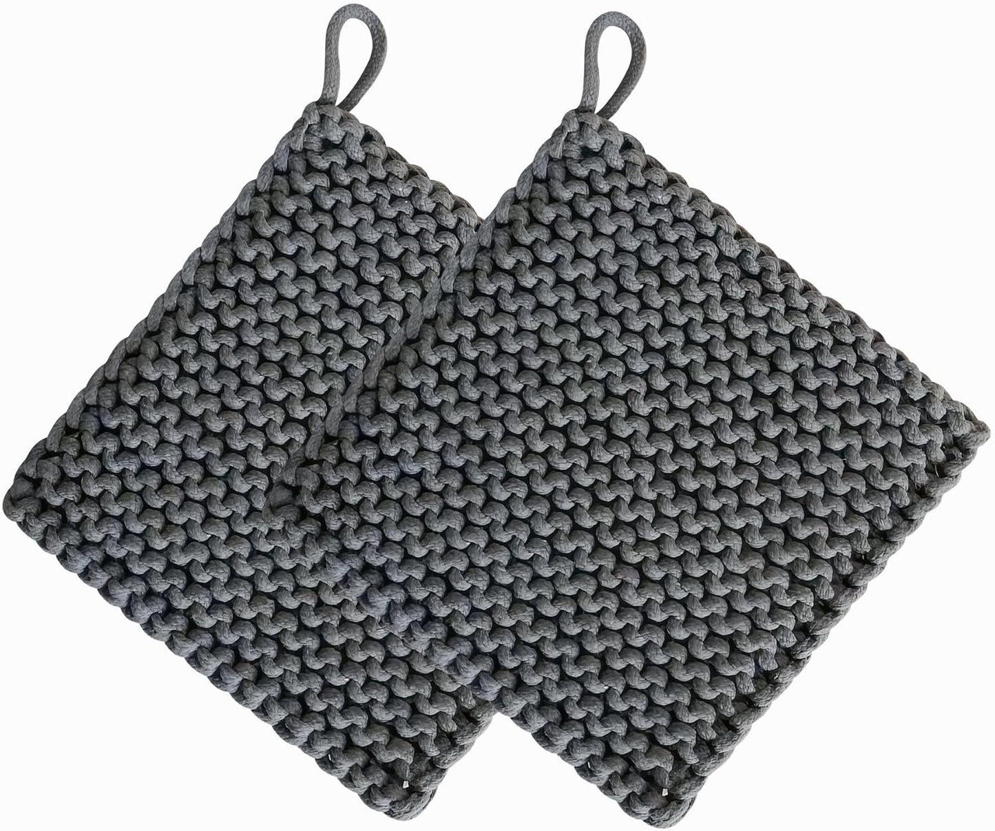 Eiyye Thick Crocheted Pot Holders, Handmade Hot Pads Crocheted Trivets for Kitchen hot Dishes(2-Pack), 8"x8" (White and Taupe)