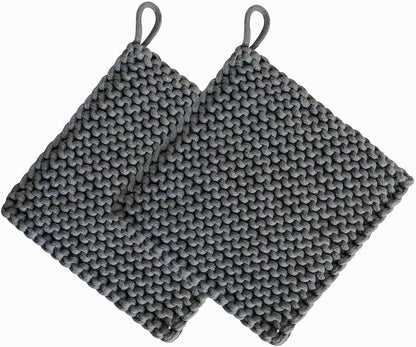 Eiyye Thick Crocheted Pot Holders, Handmade Hot Pads Crocheted Trivets for Kitchen hot Dishes(2-Pack), 8"x8" (White and Taupe)