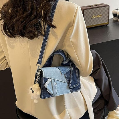 Eiyye Denim Purse for Women Patchwork Shoulder Bag Jean Purse Denim Crossbody Bags with Adjustable Strap