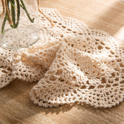 Eiyye Handmade Rectangle Doilies, 2-Piece Handmade Crochet Cotton Doilies Lace Table Crochet Placemats Coaster 10.6x16.9 inch (Beige)