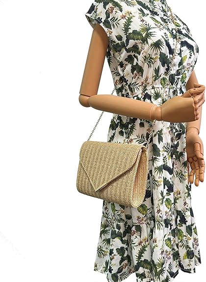 Eiyye Straw Clutch for Women Woven Rattan Evening Purse with Chain Strap Boho Clutch Handbag for Wedding Party Vacation