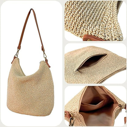 Eiyye Shoulder Bag with Colorful Adjustable Strap Minimalist Woven Hobo Bag with Interchangeable Boho Ethnic Strap for Daily and Travel Use