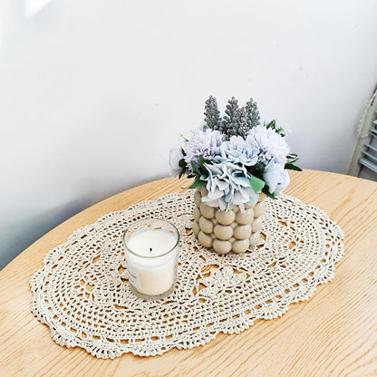 Eiyye Handmade Crochet Lace Placemats Set of 2 Vintage Oval Cotton Doilies Boho Farmhouse Table Mats for Dining Table Decor