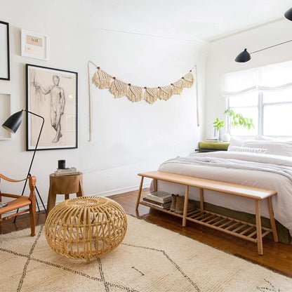 Eiyye Boho Macrame Tassel Garland, 7-Flag Handmade Cotton Wall Hanging (Beige)