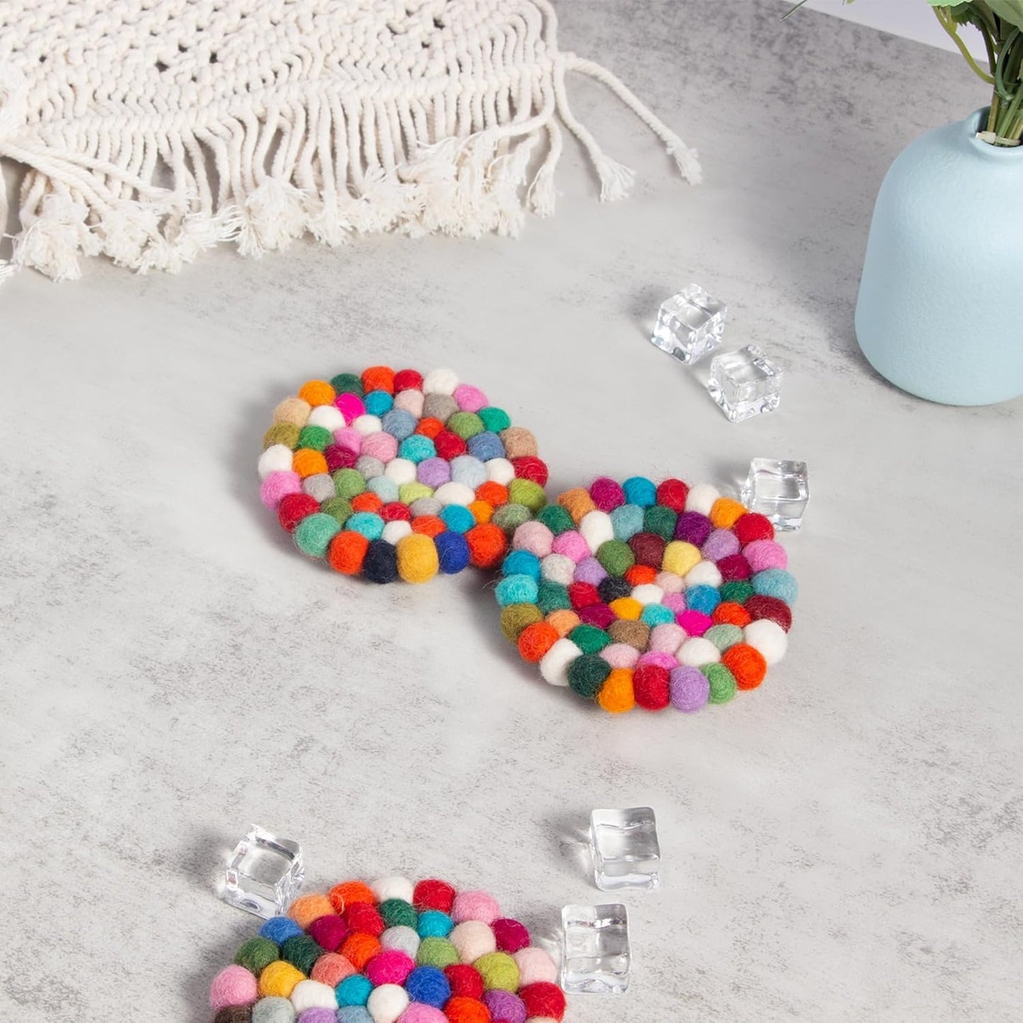 Eiyye Felt Coasters 4-Pack Round Pads Handmade 100% Wool Colorful Coasters for Wooden Tables,Boho Desk & Room Decor,Non-Slip Coaster Pads