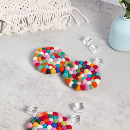 Eiyye Felt Coasters 4-Pack Round Pads Handmade 100% Wool Colorful Coasters for Wooden Tables,Boho Desk & Room Decor,Non-Slip Coaster Pads