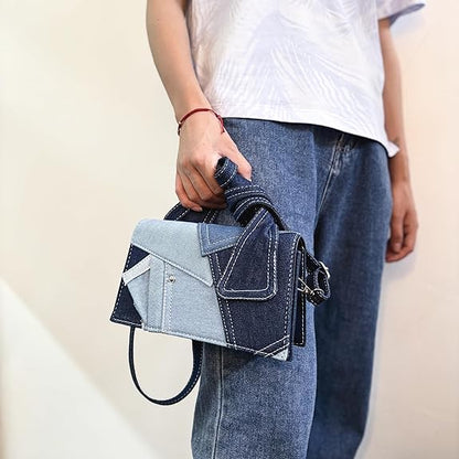 Eiyye Denim Purse for Women Patchwork Shoulder Bag Jean Purse Denim Crossbody Bags with Adjustable Strap