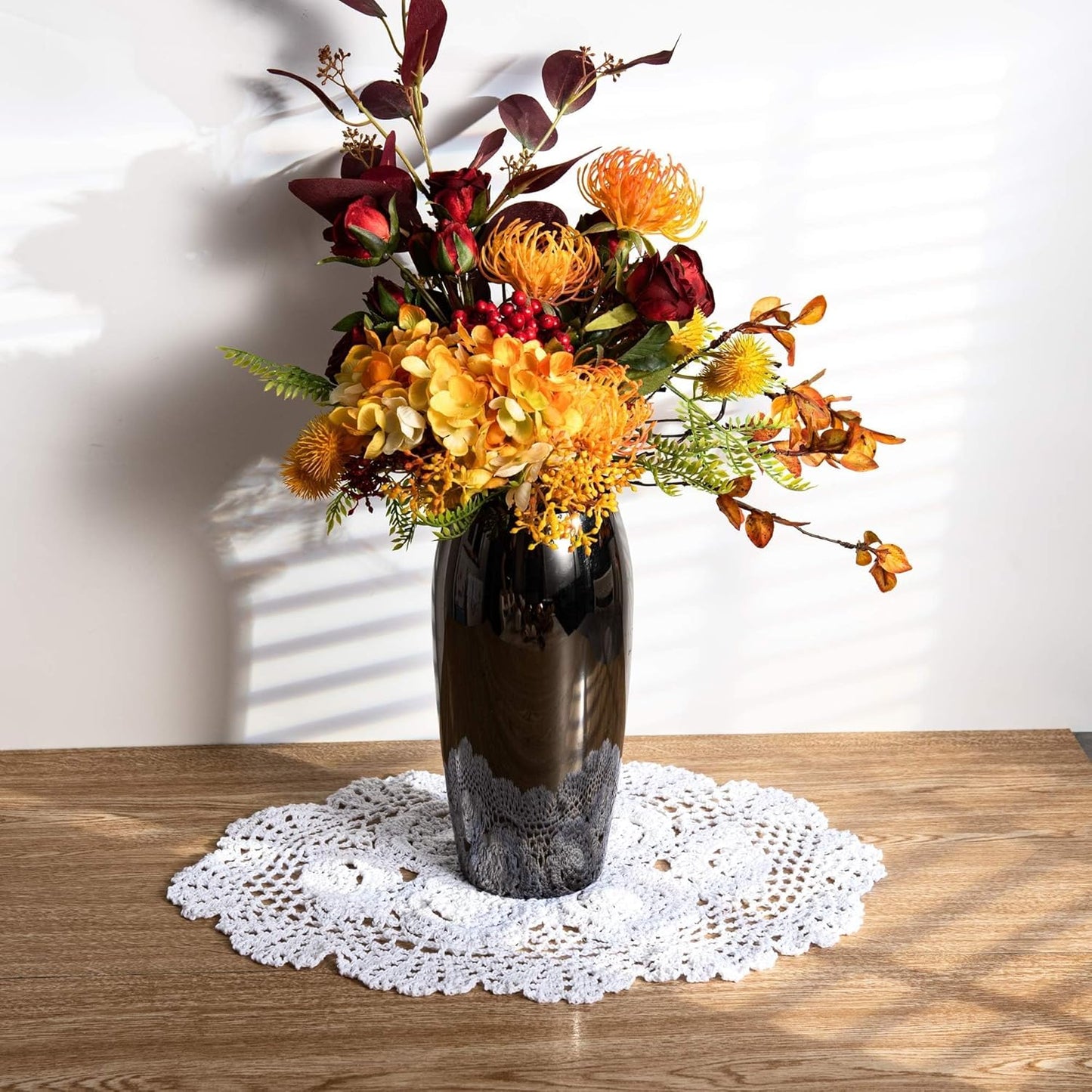 Eiyye 2-Pieces Handmade Cotton Crochet Doilies Oval Lace Table Placemats 12 x17inch, Beige