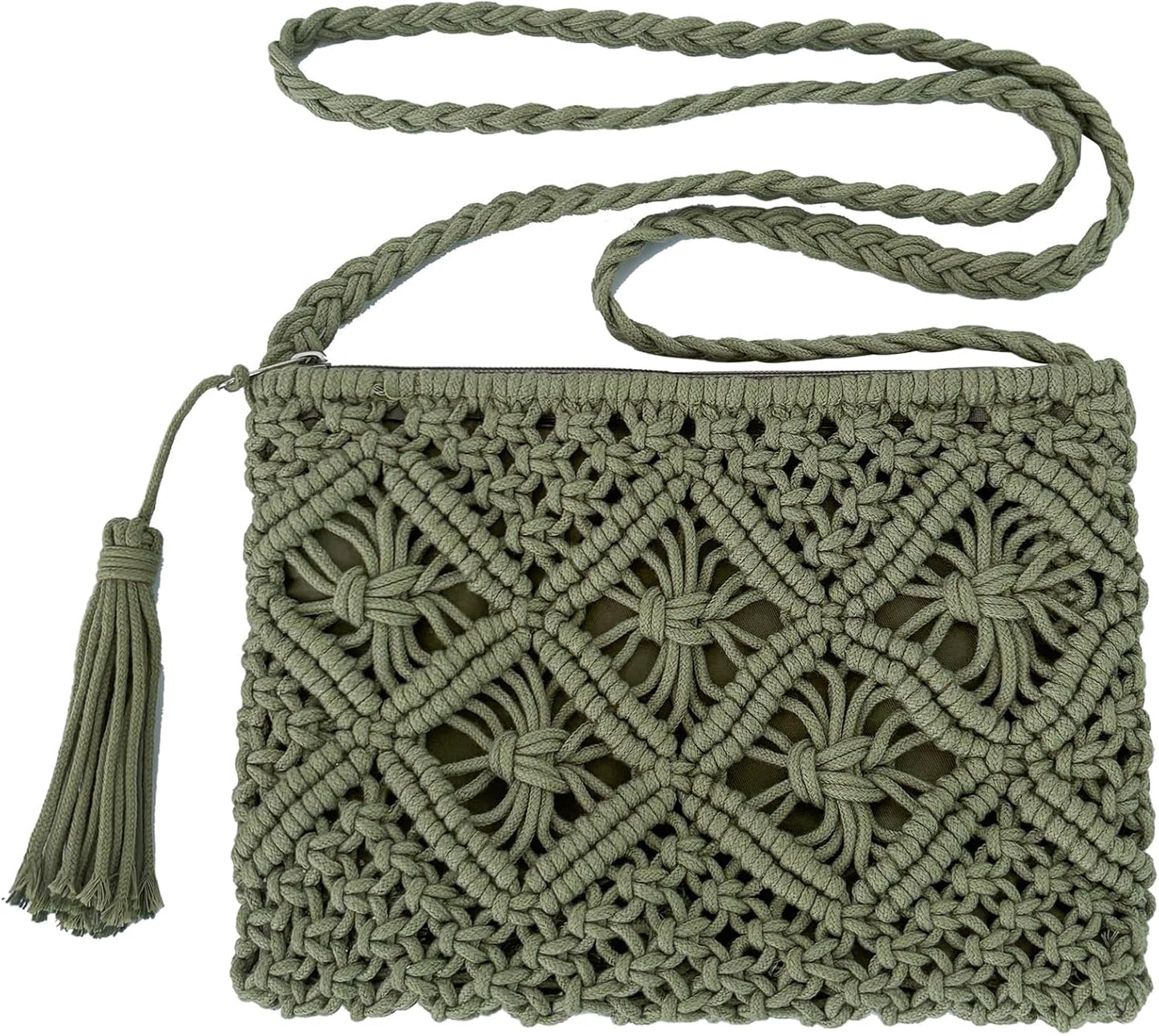 Eiyye Handmade Crochet Crossbody Bag – Cotton Rope Boho Purse with Zipper (10" × 8")