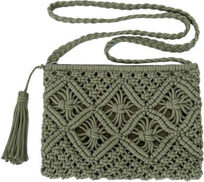 Eiyye Handmade Crochet Crossbody Bag – Cotton Rope Boho Purse with Zipper (10" × 8")