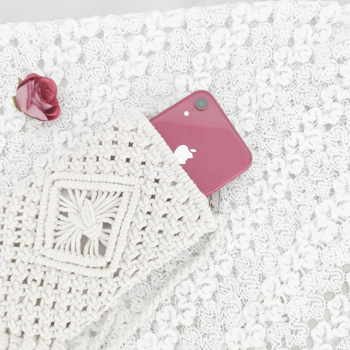 Eiyye Boho Purse Crochet Women's Crossbody Handbags Handmade Purse with Tassel, Lightweight Shoulder Bag Mini Bag