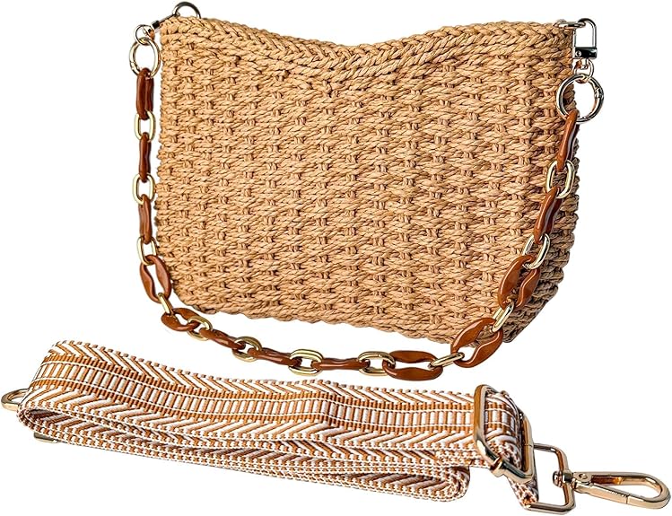Eiyye Hobo Bag Women’s Straw Crossbody Bag Handmade Small Woven Summer Beach Handbag with Chain for Travel, Shopping, Camping, Beach Vacations