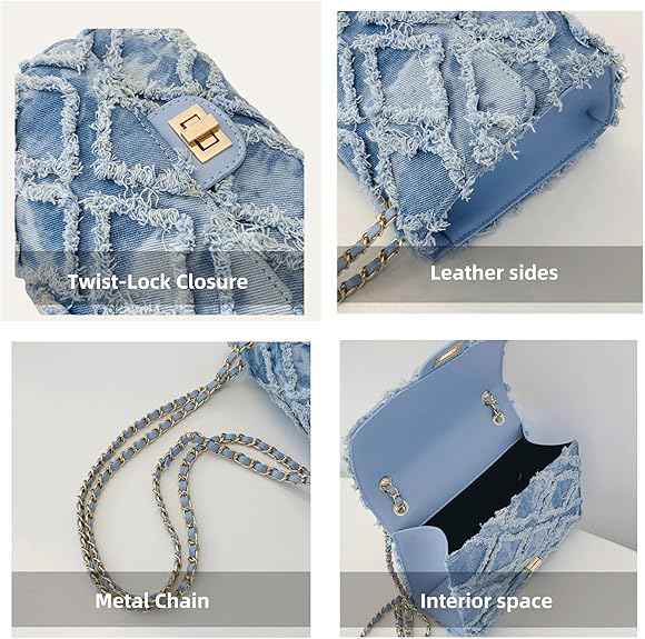Eiyye Denim Purse Crossbody Bag for Women Vintage Jean Purse with Chain Strap for Casual Party Shopping Vacation