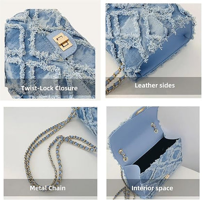 Eiyye Denim Purse Crossbody Bag for Women Vintage Jean Purse with Chain Strap for Casual Party Shopping Vacation