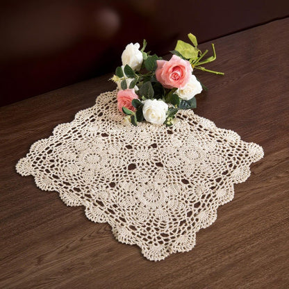 Eiyye 1-Pieces Crochet Placemats Table Doilies Square Handmade Cotton Lace Thread Cloth 14x14 Inch (White)
