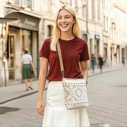 Eiyye Handmade Crochet Purse Shoulder Bag for Women Cotton Crossbody Purse with Adjustable Strap Boho Tote Bag for Everyday Outfits