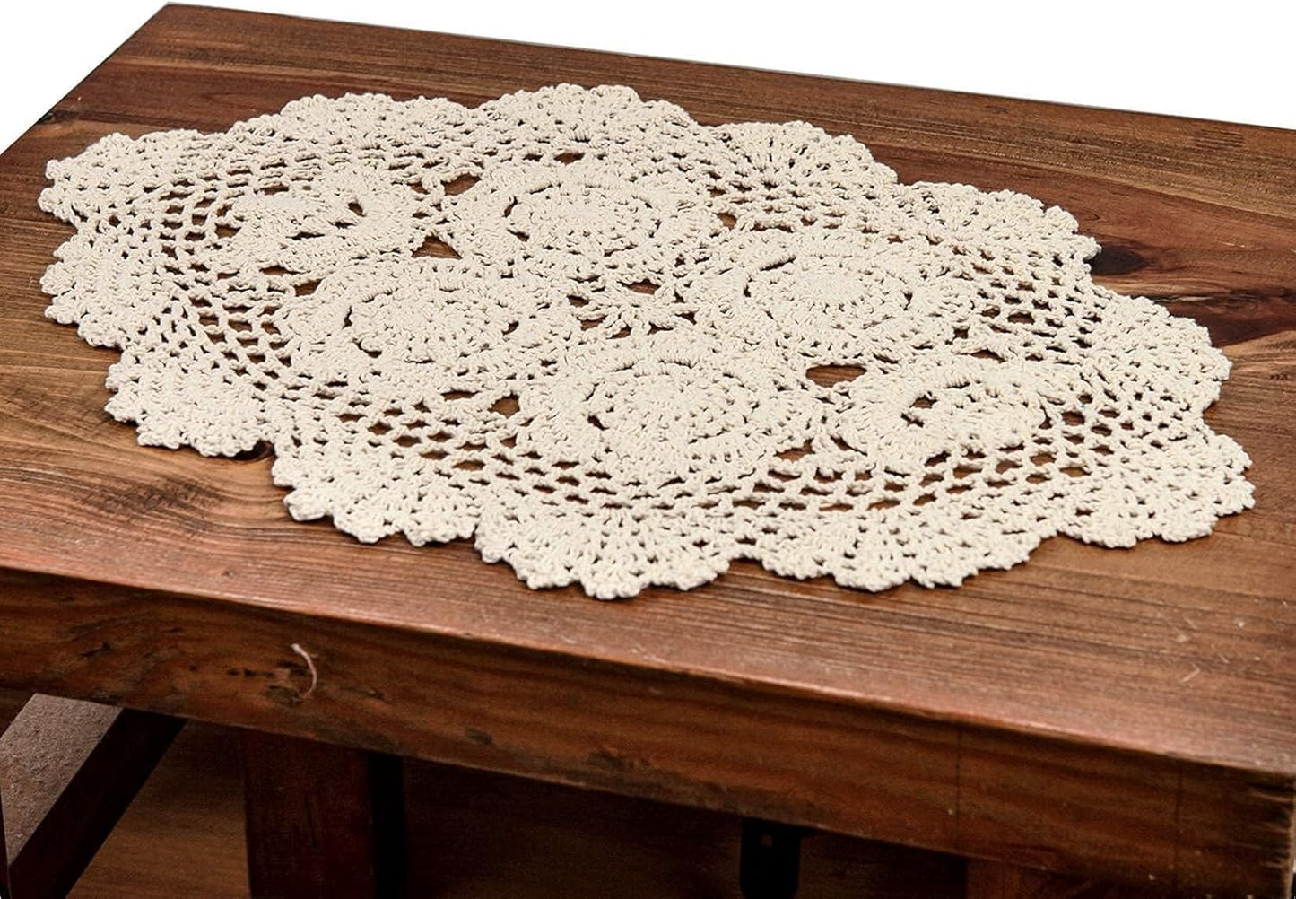 Eiyye 2-Pieces Handmade Cotton Crochet Doilies Oval Lace Table Placemats 12 x17inch, Beige