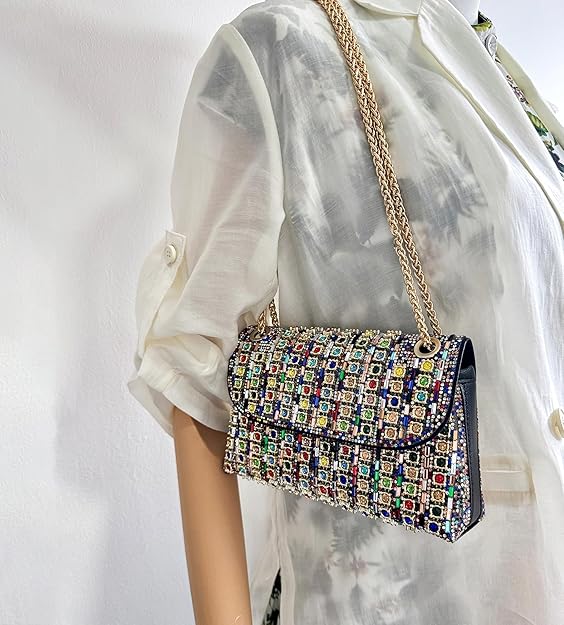 Eiyye Rhinestones Evening Bags Women Clutch Sparkly Shoulder Bags Crossbody Bag with Chain Straps Cocktail Party Wedding Purse