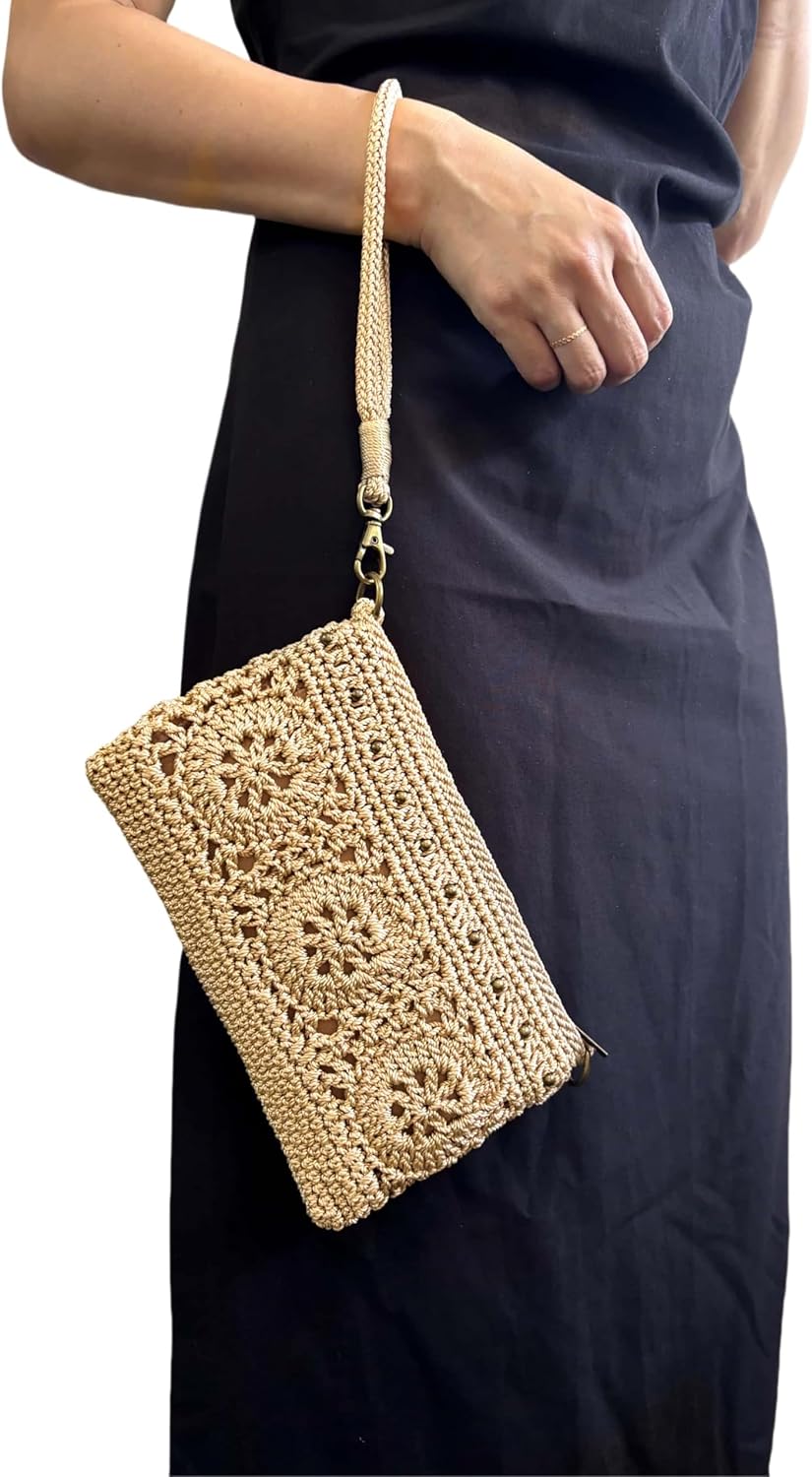 Eiyye Wristlet Wallet Clutch Purse for Women Handmade Crossbody Shoulder Bag Multi-Functional Small Wristlet Purse Phone Bag