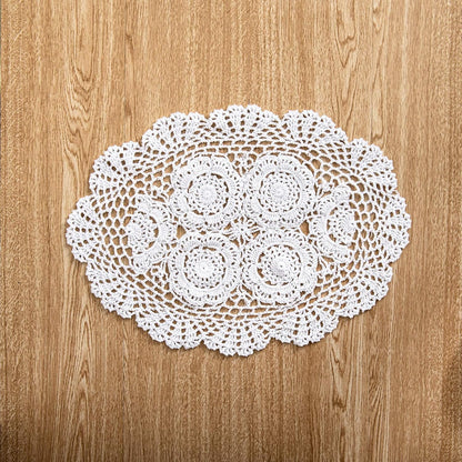 Eiyye 2-Pieces Handmade Cotton Crochet Doilies Oval Lace Table Placemats 12 x17inch, Beige