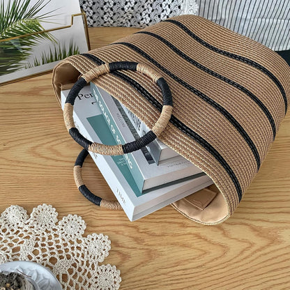 Eiyye Large Woven Tote Bag for women Straw Tote Bag Woven Stripe Handbag Travel Vacation Purse for Shopping Picnic Work