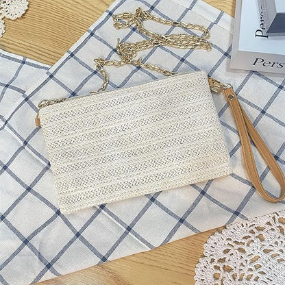 Eiyye Straw Clutch Purse Womens Handbag Boho Summer Beach Purse Wristlet Wallets with Zipper Chains