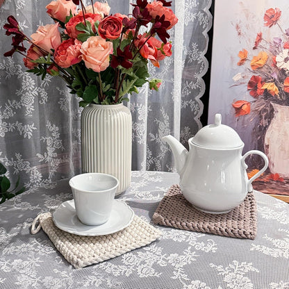 Eiyye Thick Crocheted Pot Holders, Handmade Hot Pads Crocheted Trivets for Kitchen hot Dishes(2-Pack), 8"x8" (White and Taupe)