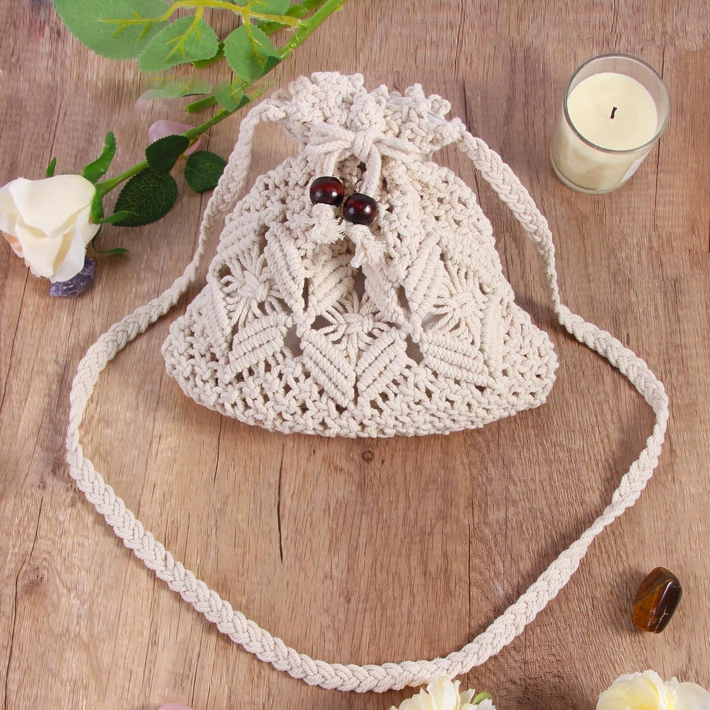 Eiyye Boho Crossbody Summer Beach Bag - Handwoven String Boho Crochet Purse