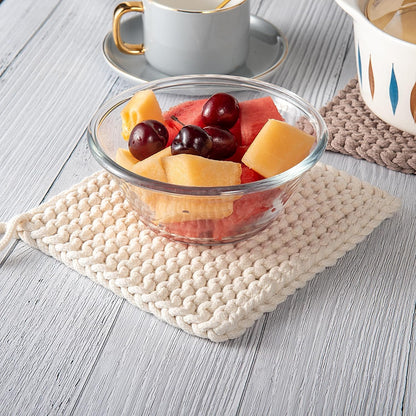 Eiyye Thick Crocheted Pot Holders, Handmade Hot Pads Crocheted Trivets for Kitchen hot Dishes(2-Pack), 8"x8" (White and Taupe)