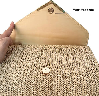 Eiyye Straw Clutch for Women Woven Rattan Evening Purse with Chain Strap Boho Clutch Handbag for Wedding Party Vacation