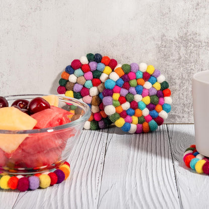 Eiyye Felt Coasters 4-Pack Round Pads Handmade 100% Wool Colorful Coasters for Wooden Tables,Boho Desk & Room Decor,Non-Slip Coaster Pads