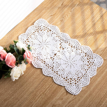 Eiyye Handmade Rectangle Doilies, 2-Piece Handmade Crochet Cotton Doilies Lace Table Crochet Placemats Coaster 10.6x16.9 inch (Beige)