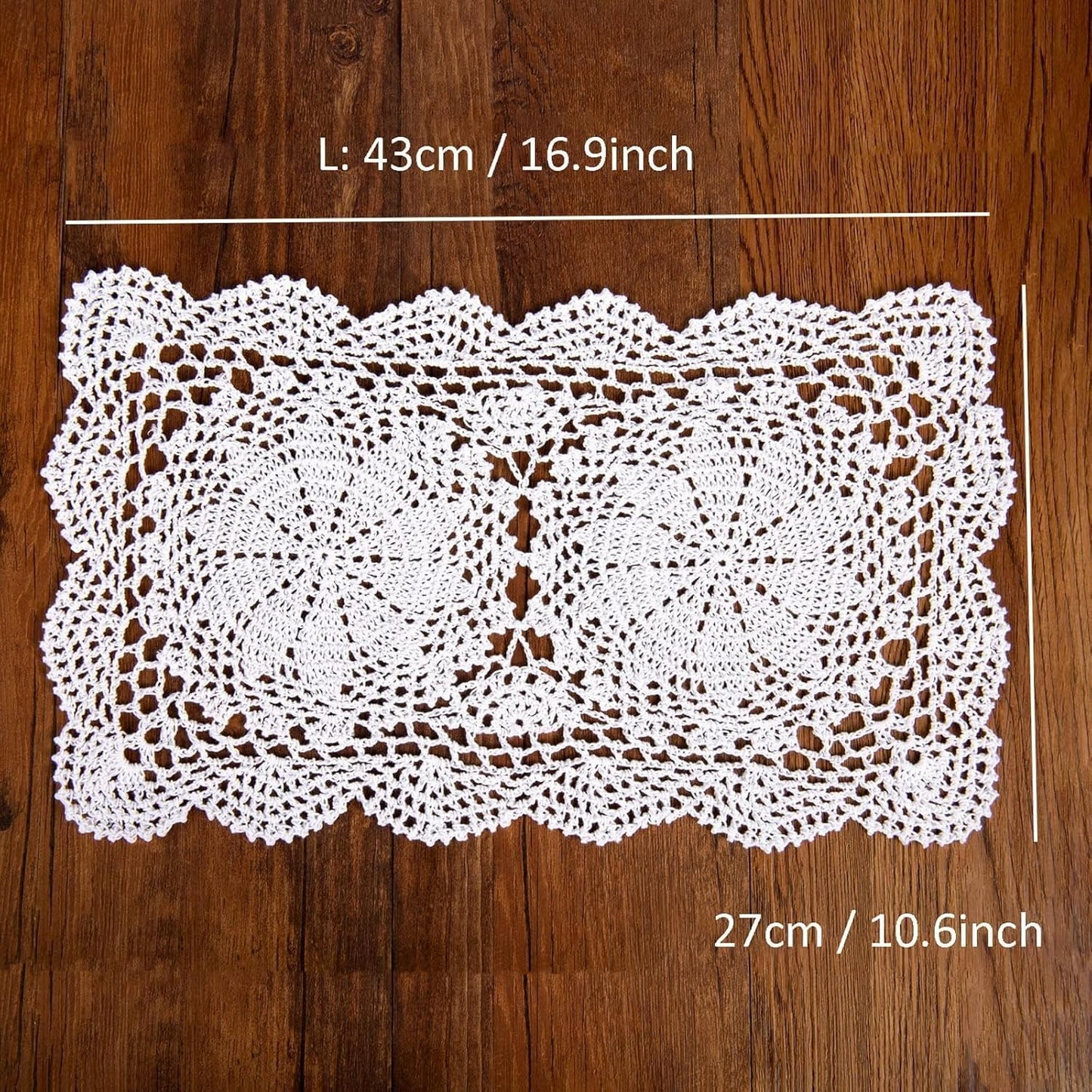 Eiyye Handmade Rectangle Doilies, 2-Piece Handmade Crochet Cotton Doilies Lace Table Crochet Placemats Coaster 10.6x16.9 inch (Beige)