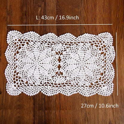 Eiyye Handmade Rectangle Doilies, 2-Piece Handmade Crochet Cotton Doilies Lace Table Crochet Placemats Coaster 10.6x16.9 inch (Beige)