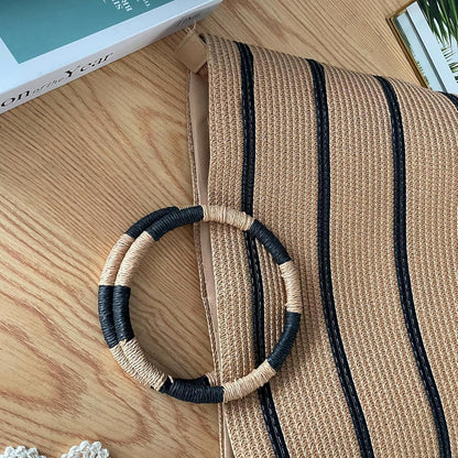 Eiyye Large Woven Tote Bag for women Straw Tote Bag Woven Stripe Handbag Travel Vacation Purse for Shopping Picnic Work