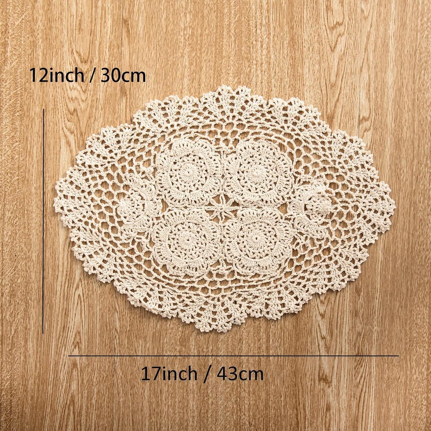 Eiyye 2-Pieces Handmade Cotton Crochet Doilies Oval Lace Table Placemats 12 x17inch, Beige