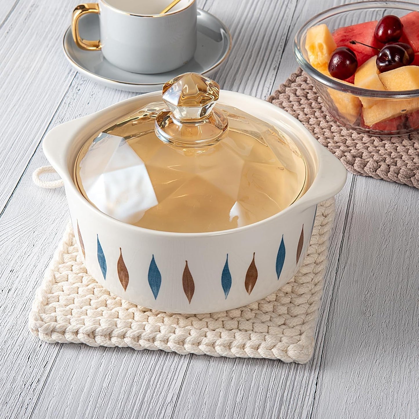 Eiyye Thick Crocheted Pot Holders, Handmade Hot Pads Crocheted Trivets for Kitchen hot Dishes(2-Pack), 8"x8" (White and Taupe)