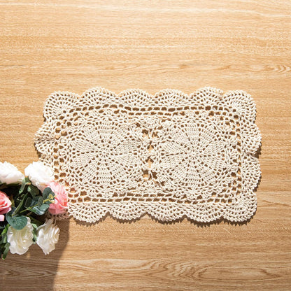 Eiyye Handmade Rectangle Doilies, 2-Piece Handmade Crochet Cotton Doilies Lace Table Crochet Placemats Coaster 10.6x16.9 inch (Beige)