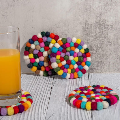 Eiyye Felt Coasters 4-Pack Round Pads Handmade 100% Wool Colorful Coasters for Wooden Tables,Boho Desk & Room Decor,Non-Slip Coaster Pads