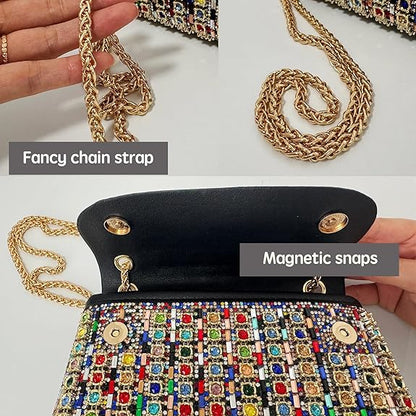 Eiyye Rhinestones Evening Bags Women Clutch Sparkly Shoulder Bags Crossbody Bag with Chain Straps Cocktail Party Wedding Purse