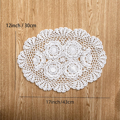 Eiyye 2-Pieces Handmade Cotton Crochet Doilies Oval Lace Table Placemats 12 x17inch, Beige